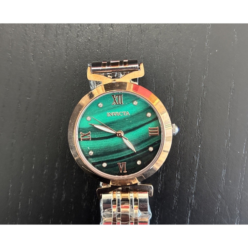 Invicta Woman Watch Silver&Gold Band Green Malachite Dial 69317